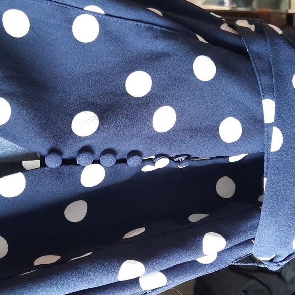 Navy blue and white polka dot shirt dress - Picture 2 of 5